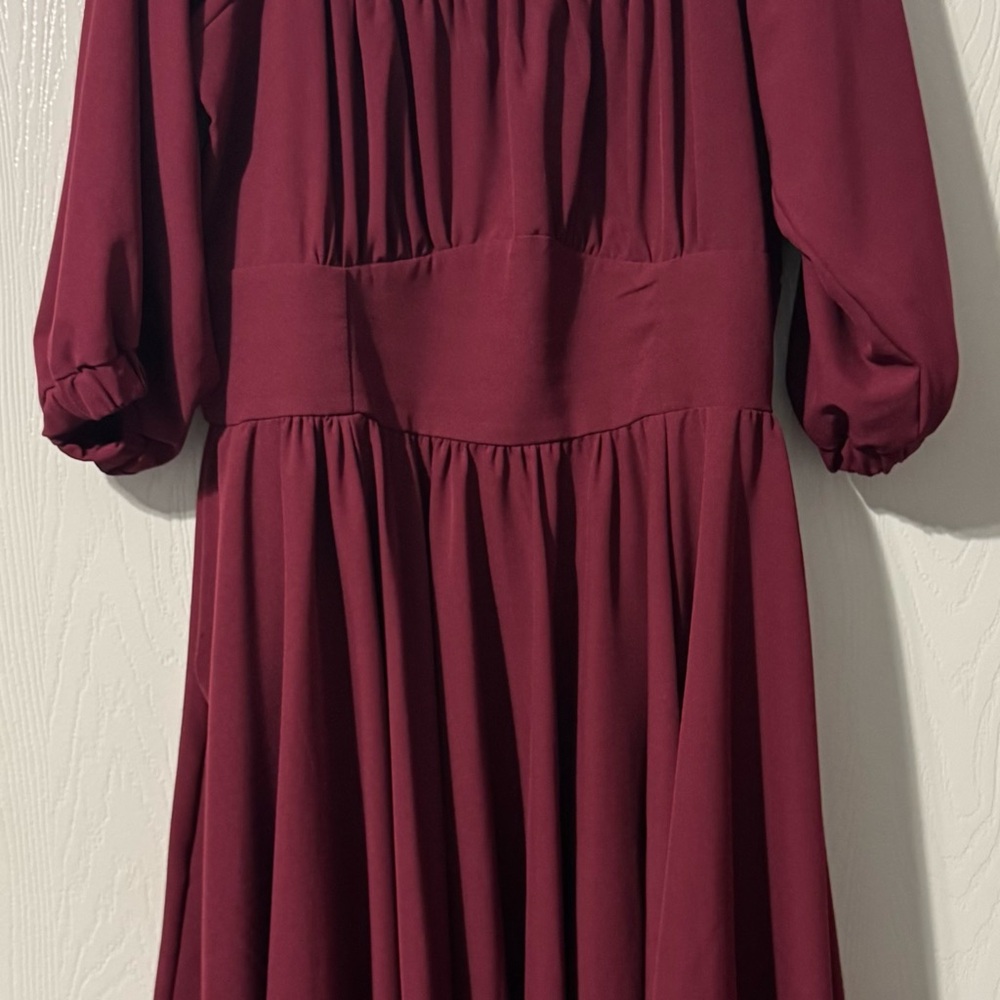 Marie-Thérèse Peasant Dress in Merlot Poly Crepe | Pinup Couture